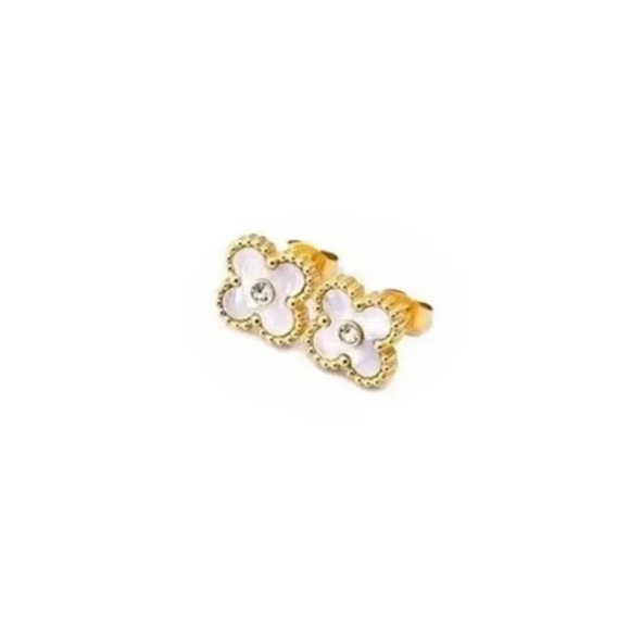 New Four-leaf Clover With Diamond Stud Earrings For Women 18k Titanium Steel Ear - Picture 1 of 3